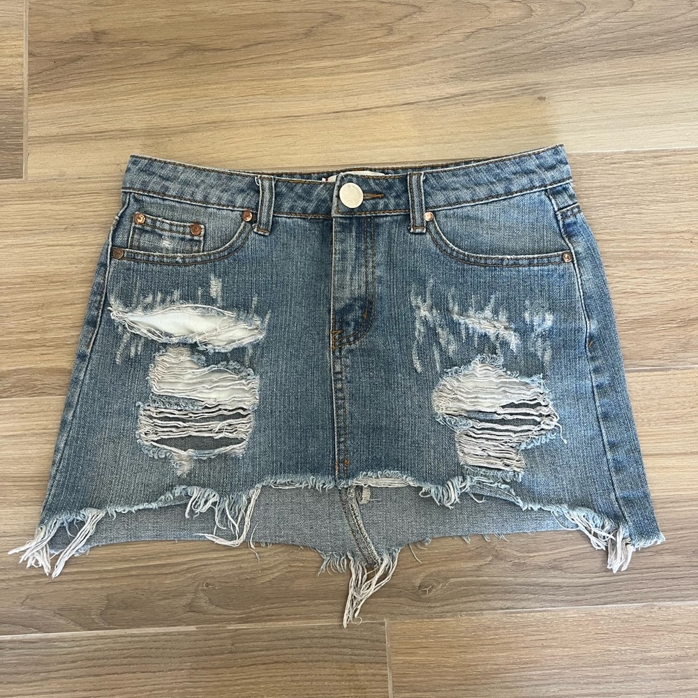Distressed Denim Mini Skirt